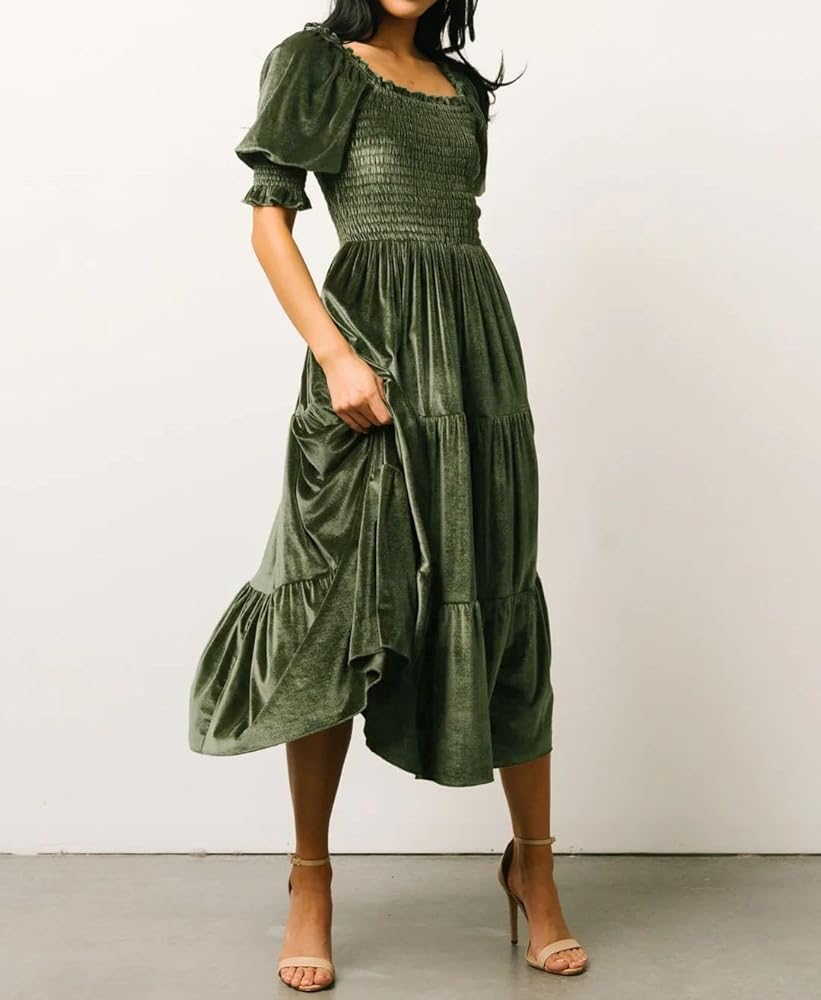 Amazon.com: R.Vivimos Womens Fall Winter Velvet Dress Puff